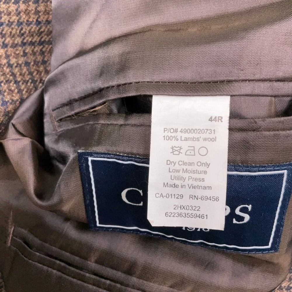 Chaps Mens 44R Brown Blue Houndstooth Lambswool Two Button Heritage Timeless - Picture 6 of 11